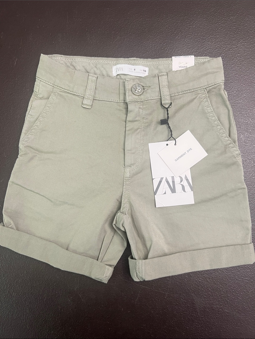 ZARA Light Sage Green Roll-Cuff Cotton Bermudas